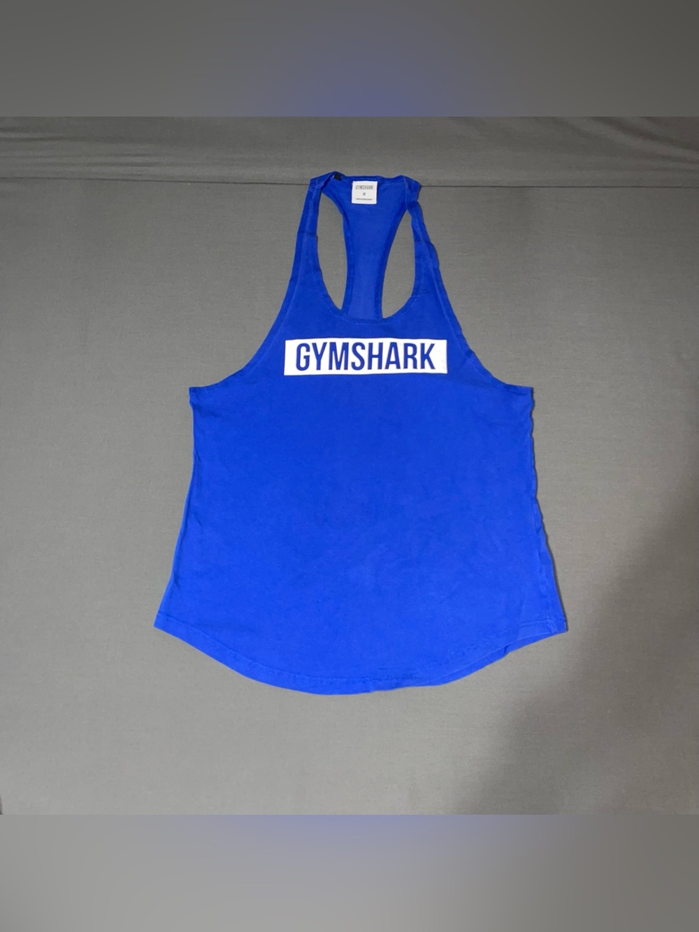 Gymshark Tank Top Men’s Size Medium Blue Logo Open Drop Arm Gym Workout